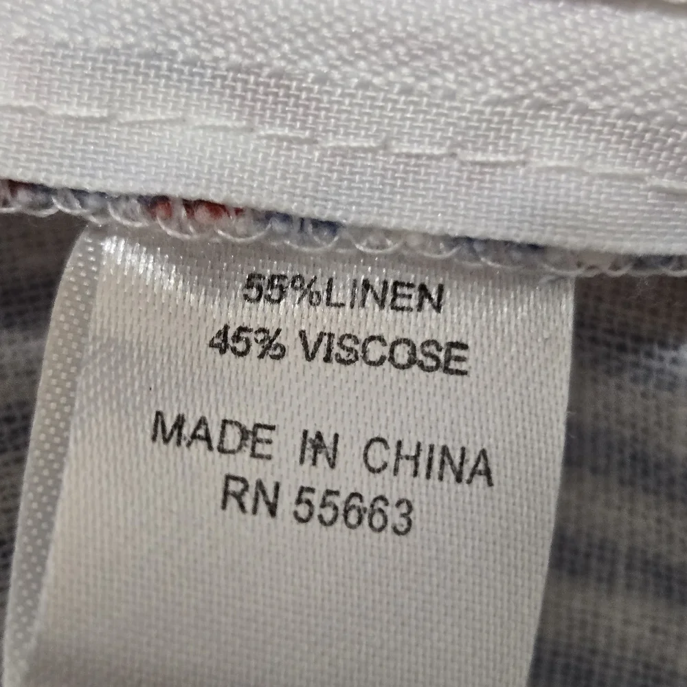 For Cynthia Womens Floral Blue White Striped Elastic Waist Linen Wide Leg Pant S